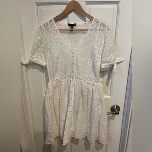 Aqua White Eyelet Midi Dress M
